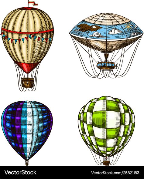 Hot Air Balloons Retro Flying Airships Royalty Free Vector