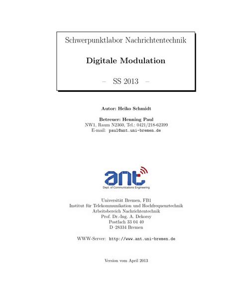 Pdf Digitale Modulation Ant Uni Bremen De Qam Quadrature