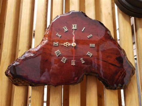 Vintage Redwood Burl Lacquered Slab Wall Clock Hand Made Roman Numerals