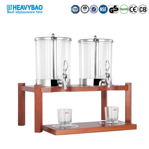 Heavybao Luxury L Double Juice Dispenser With Burma Teak Wood Base