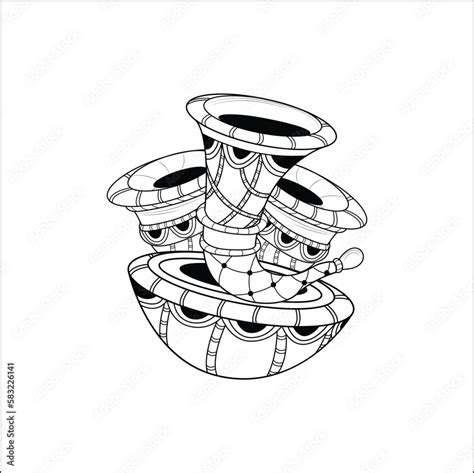 Indian Music Instrument Wedding Symbol Nagada Shehnai Vector Illustration Black And White Clip