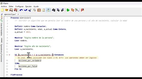 Leer El Nombre Y Calcular La Edad De Una Persona En Pseint Youtube