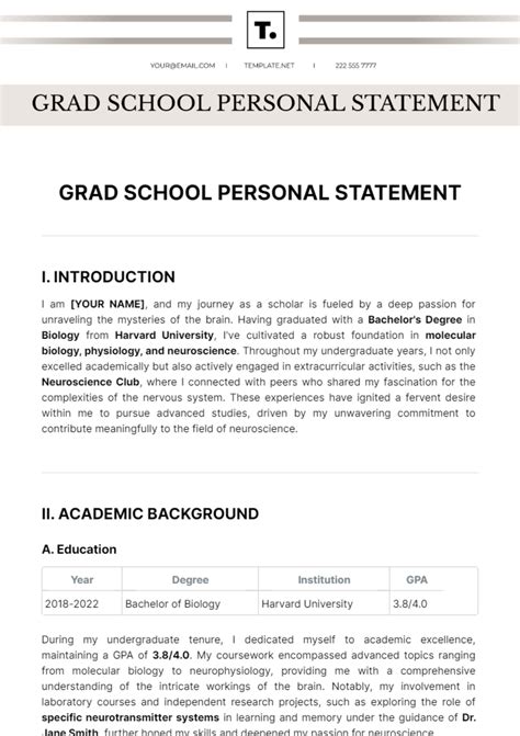 Free Grad School Personal Statement Template Edit Online And Download