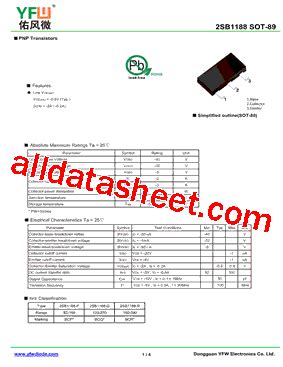 2SB1188 R Datasheet PDF DONGGUAN YOU FENG WEI ELECTRONICS CO LTD