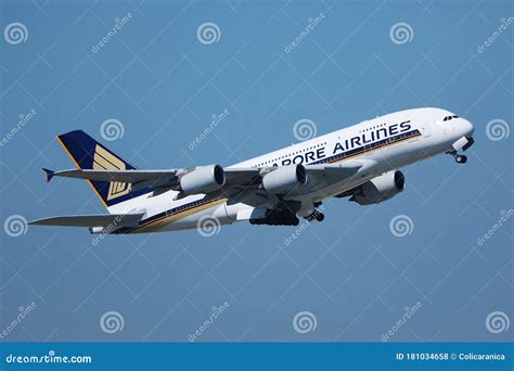 Singapore Airlines Plane Taking Off From Runway Editorial Stock Photo