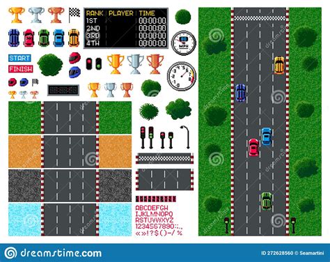 Pixel Race Arcade Game Top View 8 Bit Car Racing Stock Vector Illustration Of Retro