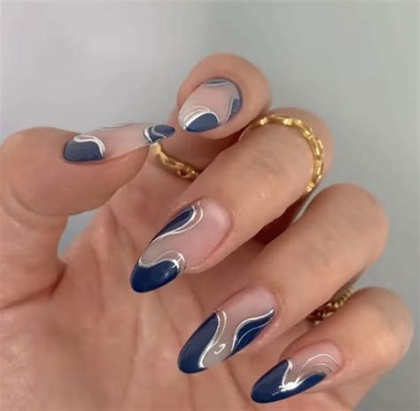 Acrylic Nails In Navy And Silver Nails Blue And Silver Nails