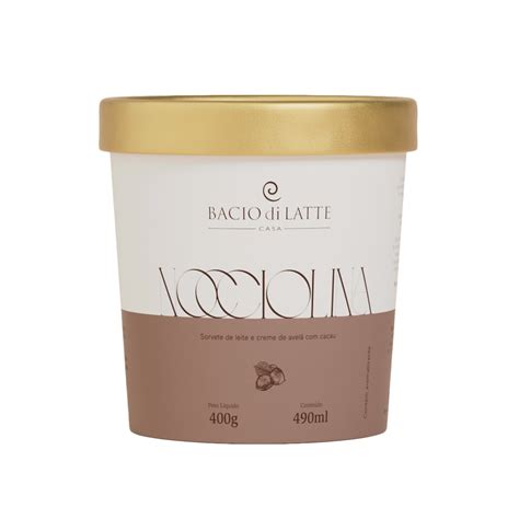 Gelato Leite e Creme de Avelã Cacau Bacio di Latte Casa Pote 490ml