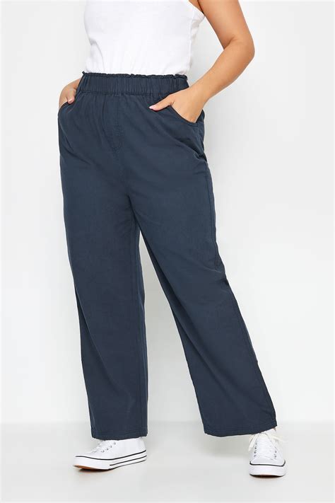 Yours Plus Size Navy Blue Cool Cotton Wide Leg Trousers Yours Clothing