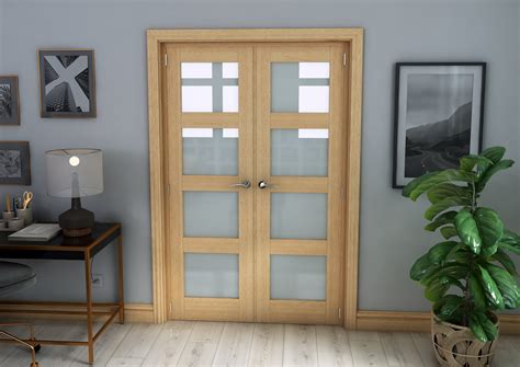 Oak 4 Light Frosted French Door Set 1202mm(W) x 2021mm(H) at Vivid Doors