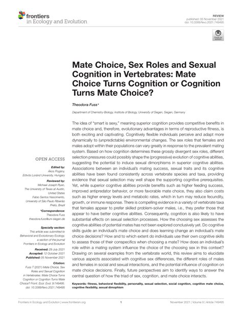 Pdf Mate Choice Sex Roles And Sexual Cognition In Vertebrates Mate