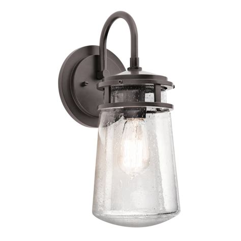 Rustic Outdoor Wall Lantern In Bronze With Seeded Glass Shade