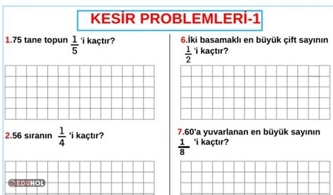 Kesir Problemleri 1 Eduhol Ders Videoları İzle Online Test Çöz