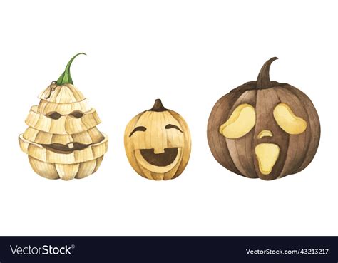 Set of pumpkins for halloween watercolor Vector Image