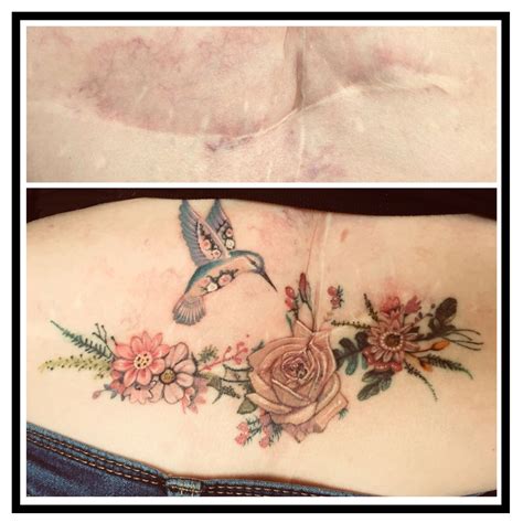 Before And After Of Lower Back Scar Cover Up Tattoo Flowertattoo