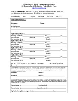 Fillable Online Comal Agrilife Ag Mech Entry Form Extension Education