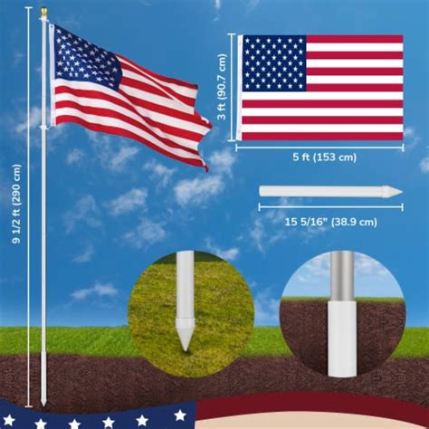 Yescom 10 Ft Aluminum Outdoor Flag Pole Kit in Ground American Flag ...