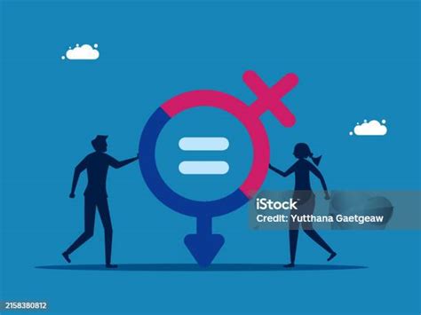 Men And Women Are Equal Businessman And Woman Holding Gender Equality Symbol Vector Stock