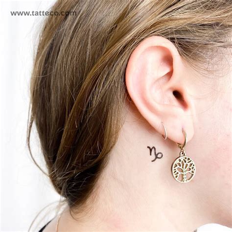 Capricorn Zodiac Symbol Temporary Tattoo Located Behind