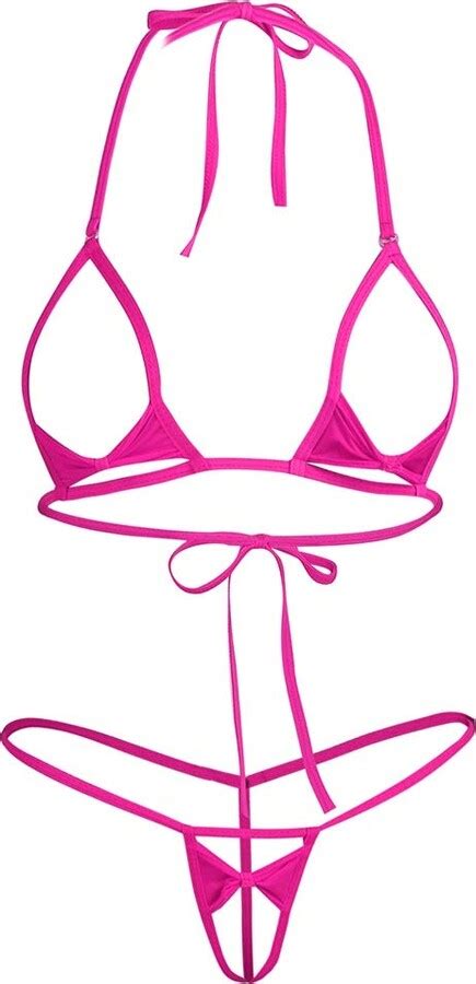 YOOJIA Womens Tiny Micro Tie Side Thong Bikini G String See Through Piece Lingerie Set Rose