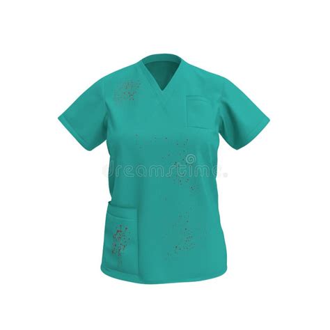 Green Doctor Uniform T-shirt Stained With Blood For Woman Isolated On White. No People. 3D ...