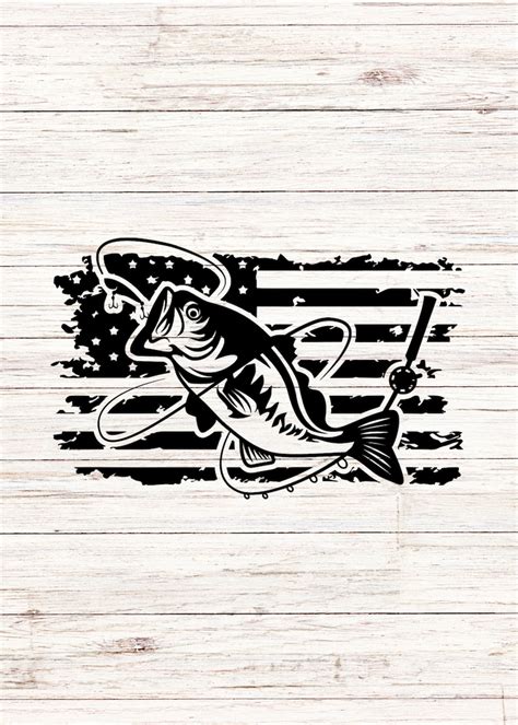 Bass Fishing American Flag Svg Fish With Fishing Pole Rod Etsy