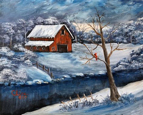 Winter Barn Painting at PaintingValley.com | Explore collection of ...