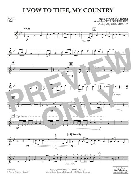 I Vow To Thee My Country Arr Paul Murtha Pt1 Oboe By Gustav