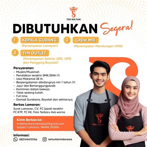 Lowongan Kerja Mei 2024 Crew Outlet Teh Sultan Di Solo INFO LOKER SOLO