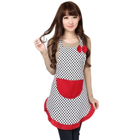 Fashion Women Bowknot Cooking Kitchen Restaurant Bib Apron With Pocket