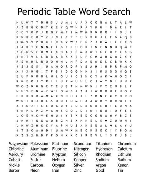 Periodic Table Word Search Wordmint