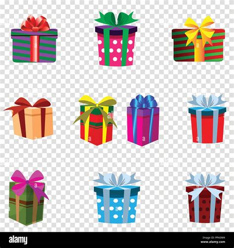 Vector Set Of Colourful Gift Boxes Isolated On Transparent Background