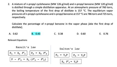 Solved A Mixture Of N Propyl Cyclohexane Mw Gmol And Chegg