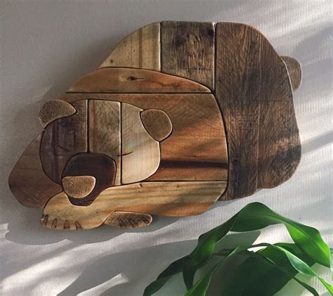 Sleeping Bear Rustic Wood Decor Handmade Reclaimed Wood Wall Hanging