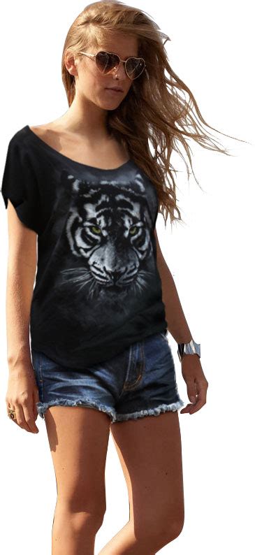 Moonlight Tiger Ladies Scoop Neck Loose T Shirt Wildplanet