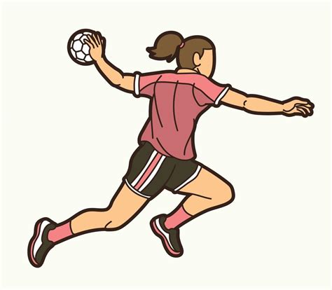 Cartoon Handball Sport Female Player Running Action 8630590 Vector Art