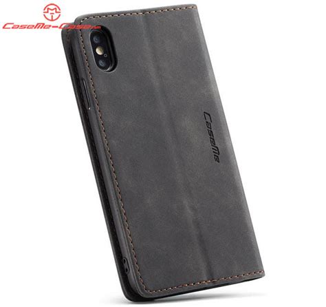 CaseMe IPhone XS Retro Wallet Stand Magnetic Flip Case Black