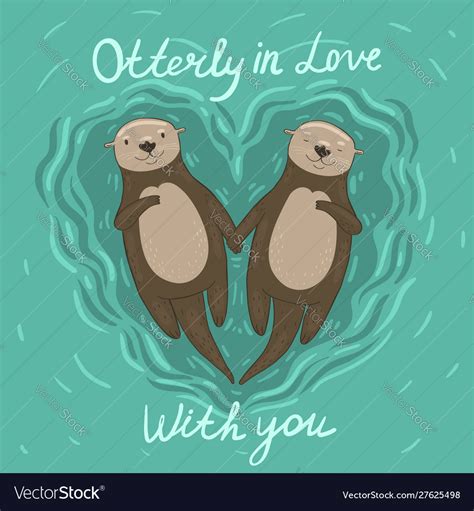 Heart Shaped Sea Otters In Love Graphics Vector Image