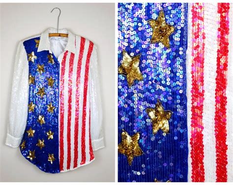 Usa Flag Sequin Top Red White And Blue Retro Stars And Etsy