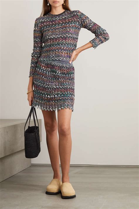 Brown Striped Metallic Crochet Knit Mini Skirt Missoni Net A Porter