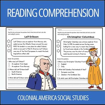 Colonial America Reading Comprehension Passages Questions Grades K 2