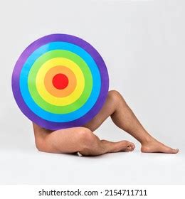 Naked Man Hides Behind Rainbow Target Stock Photo 2155693171 Shutterstock