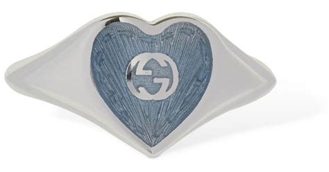 Gucci Interlocking G Enamel Heart Ring In Silverlblue White Lyst Australia