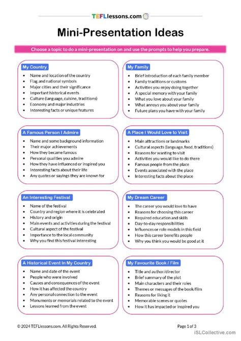 Mini-Presentations Activity presenta…: English ESL worksheets pdf & doc