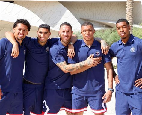 Marquinhos And Achraf Hakimi And Sergio Ramos And Kylian Mbappe And