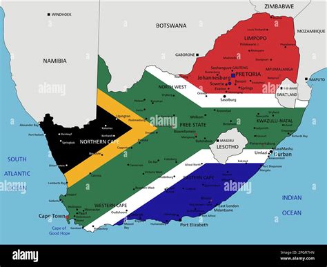 South Africa Highly Detailed Political Map With National Flag Stock Vector Image And Art Alamy