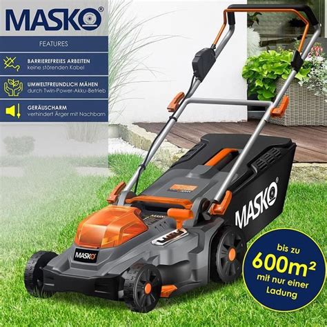 Masko Tondeuse Gazon Sans Fil Avec Fonction Mulching Avec Batteries