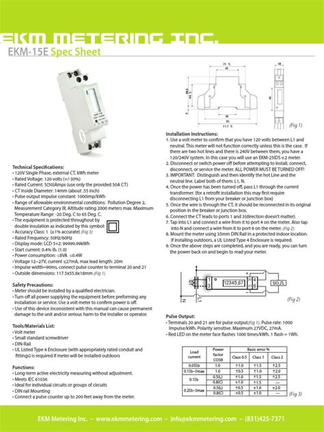 Ekm Metering Ekm 15e 120 Volt Meter Spec Sheet Pdf Kilowatt Hour