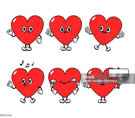 set bundel karakter hati lucu  lucu vektor tangan digambar doodle