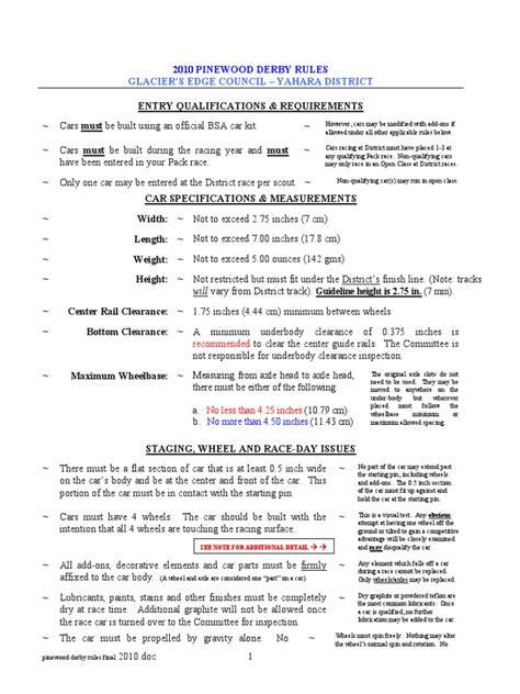 Pinewood Derby Rules Final 2010 Pdf Mechanical Engineering Nature